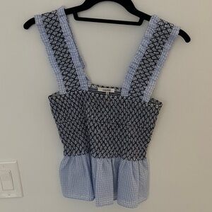Ganni Black stitching and white and Blue Checkered Tank Top